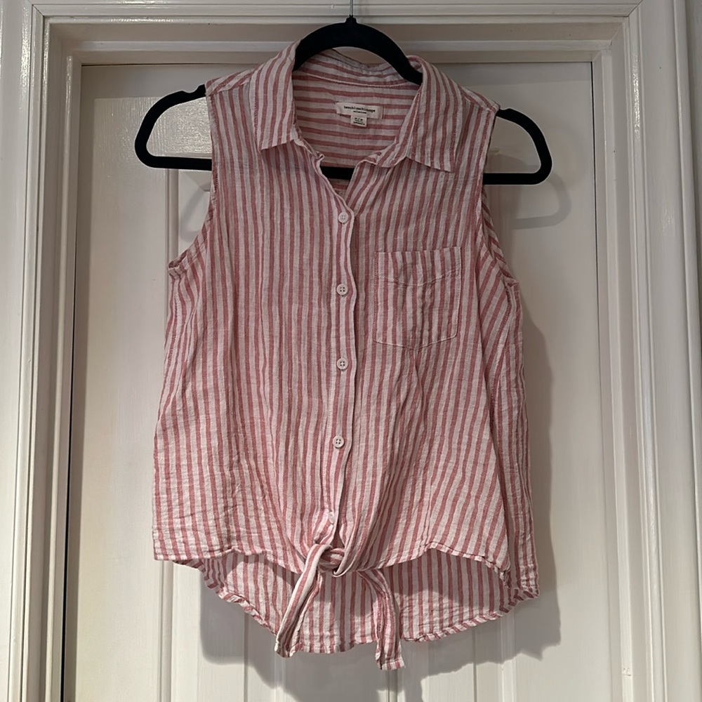 BEACH LUNCH LOUNGE LINEN SHIRT WITH TIE IN FRONT